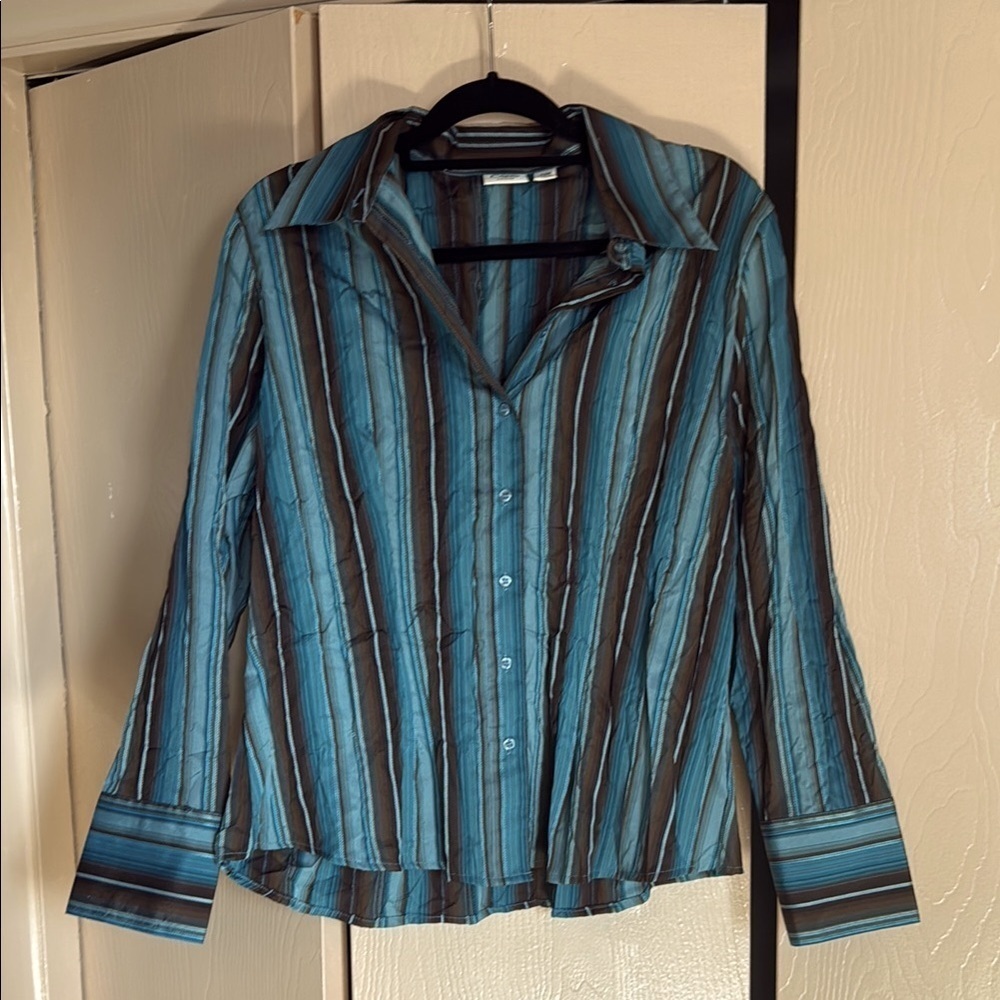 Striped Blue and Brown Button-Up Shirt